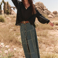 Road Trip Denim Maxi Skirt Bandana