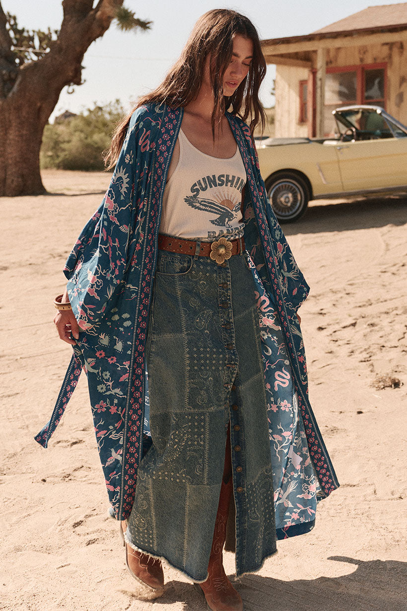 Road Trip Denim Maxi Skirt Bandana