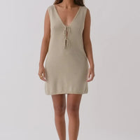 Poppy Organic Cotton Linen Mini Dress Taupe