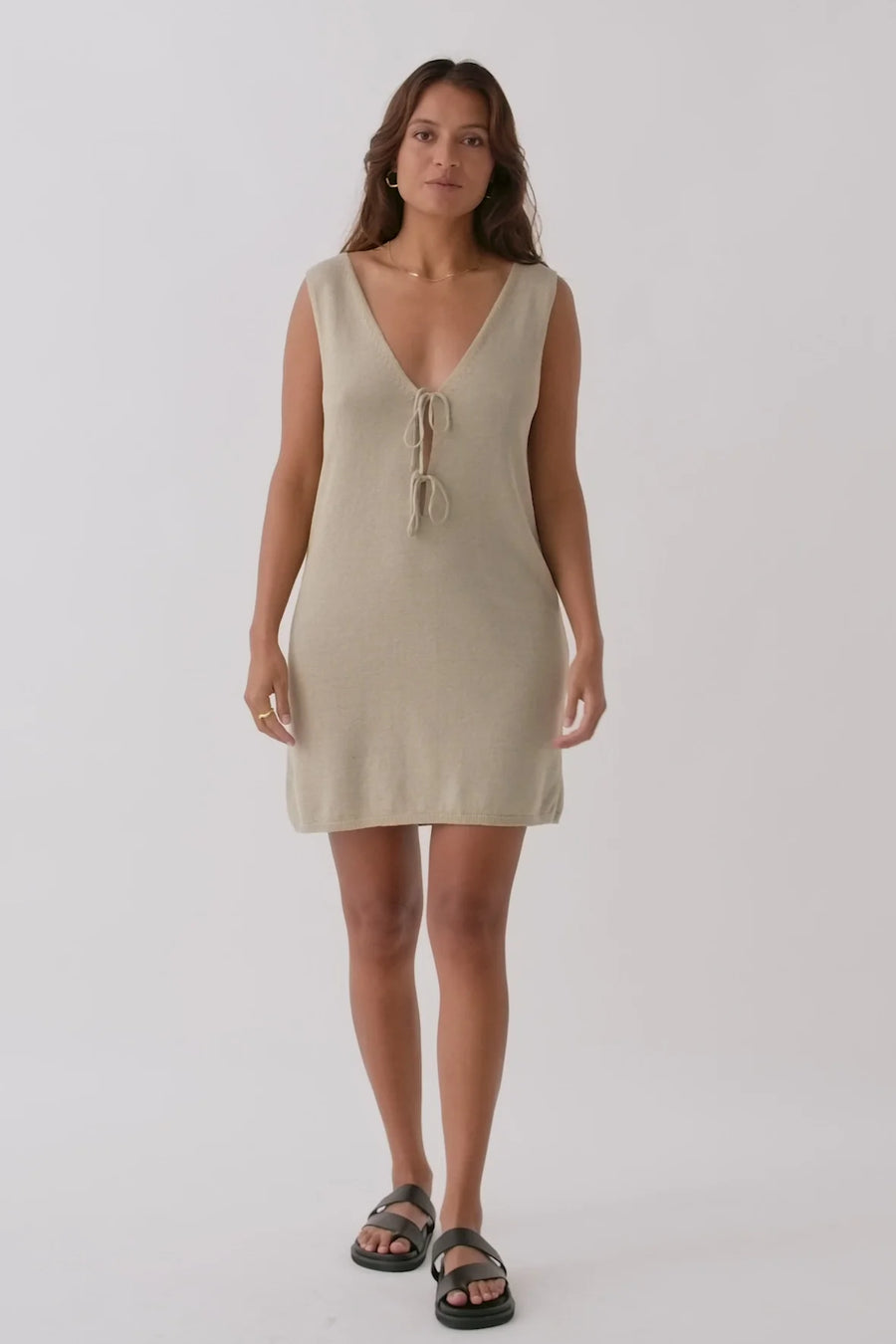 Poppy Organic Cotton Linen Mini Dress Taupe