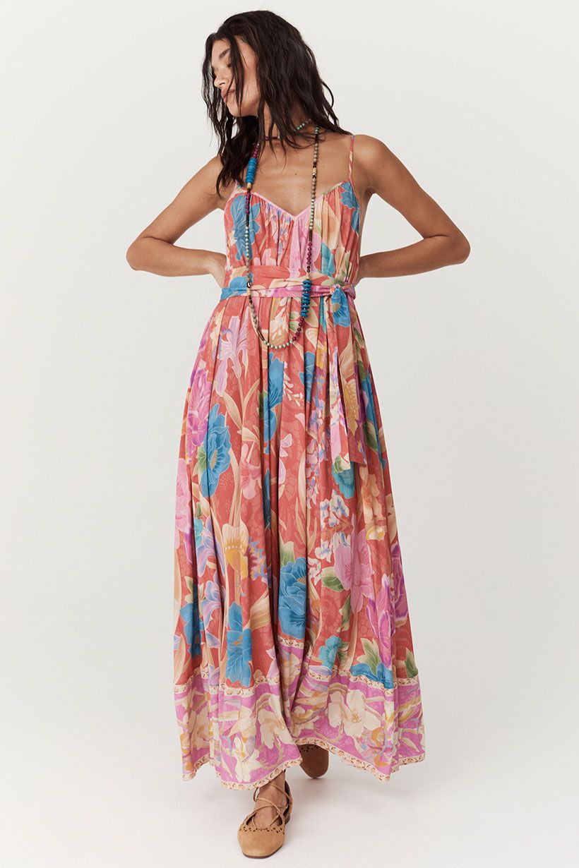 Painters Garden Strappy Maxi Dress Crimson